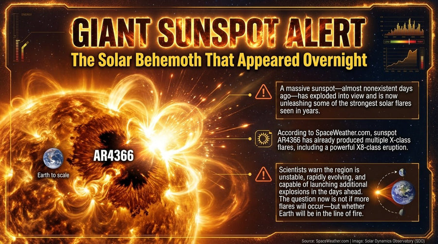 Giant Sunspot Alert: The Solar Behemoth (AR4366) That Appeared Overnight - What Then Studio