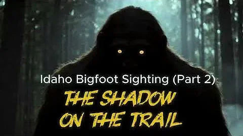 Silhouette of Bigfoot with glowing eyes in dark forest titled 'Idaho Bigfoot Sighting The Shadow On The Trail'