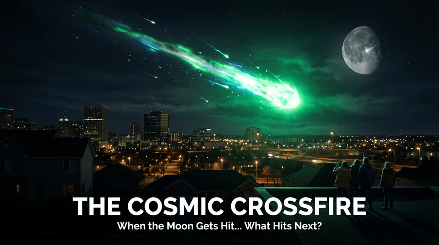 Shattered Shield: The Lunar Impact and Earth's Green Fireball Swarm - What Then Studio