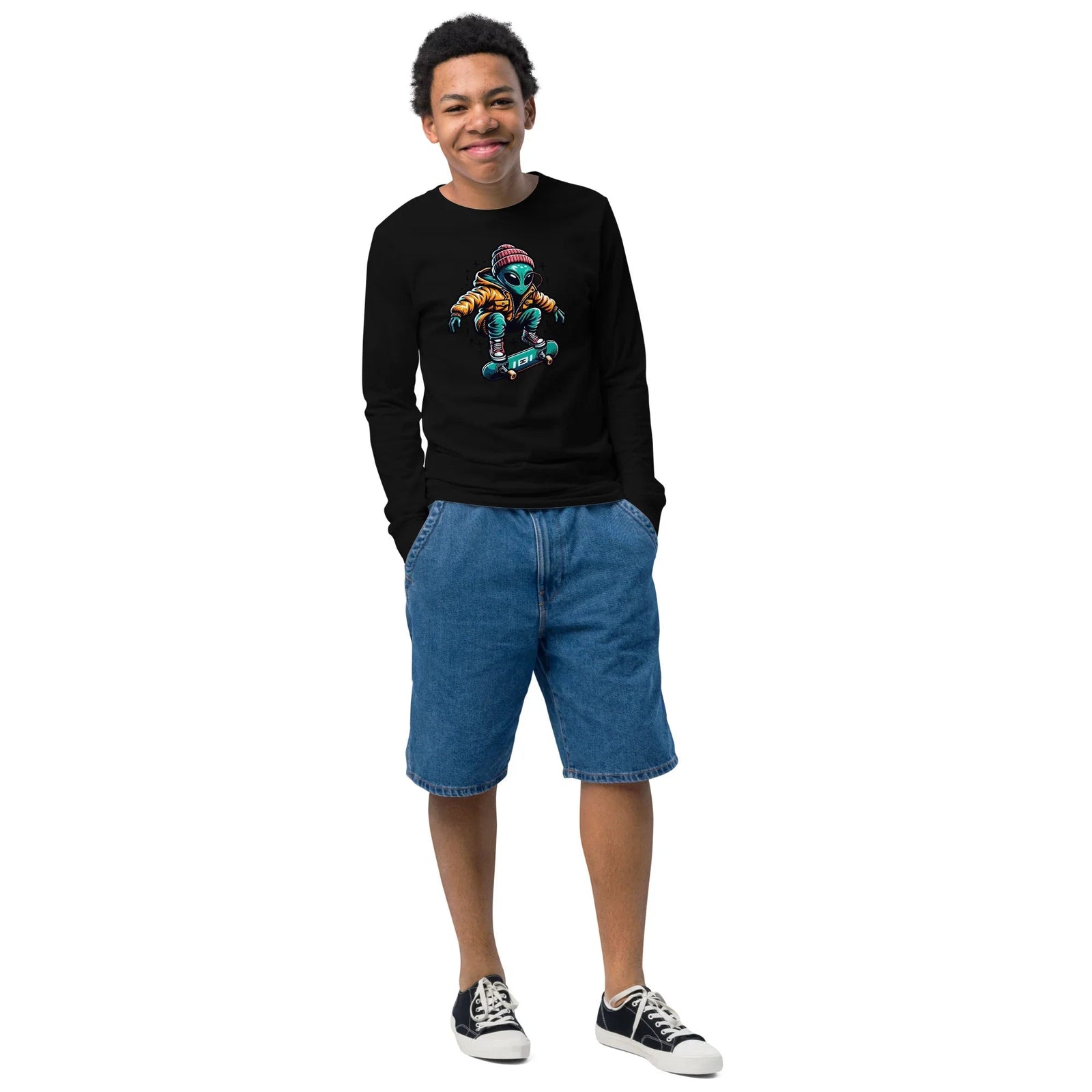 Alien Skate Youth long sleeve tee | Paranormal Graphic T-Shirt - What Then Studio
