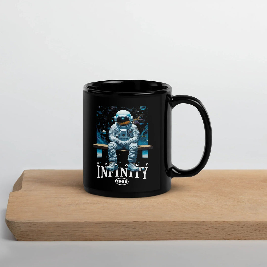 Beyond Infinity Astronaut Black Glossy Mug | What Then? Studio Mug - What Then Studio