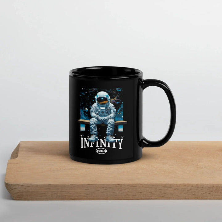 Beyond Infinity Astronaut Black Glossy Mug | What Then? Studio Mug - What Then Studio