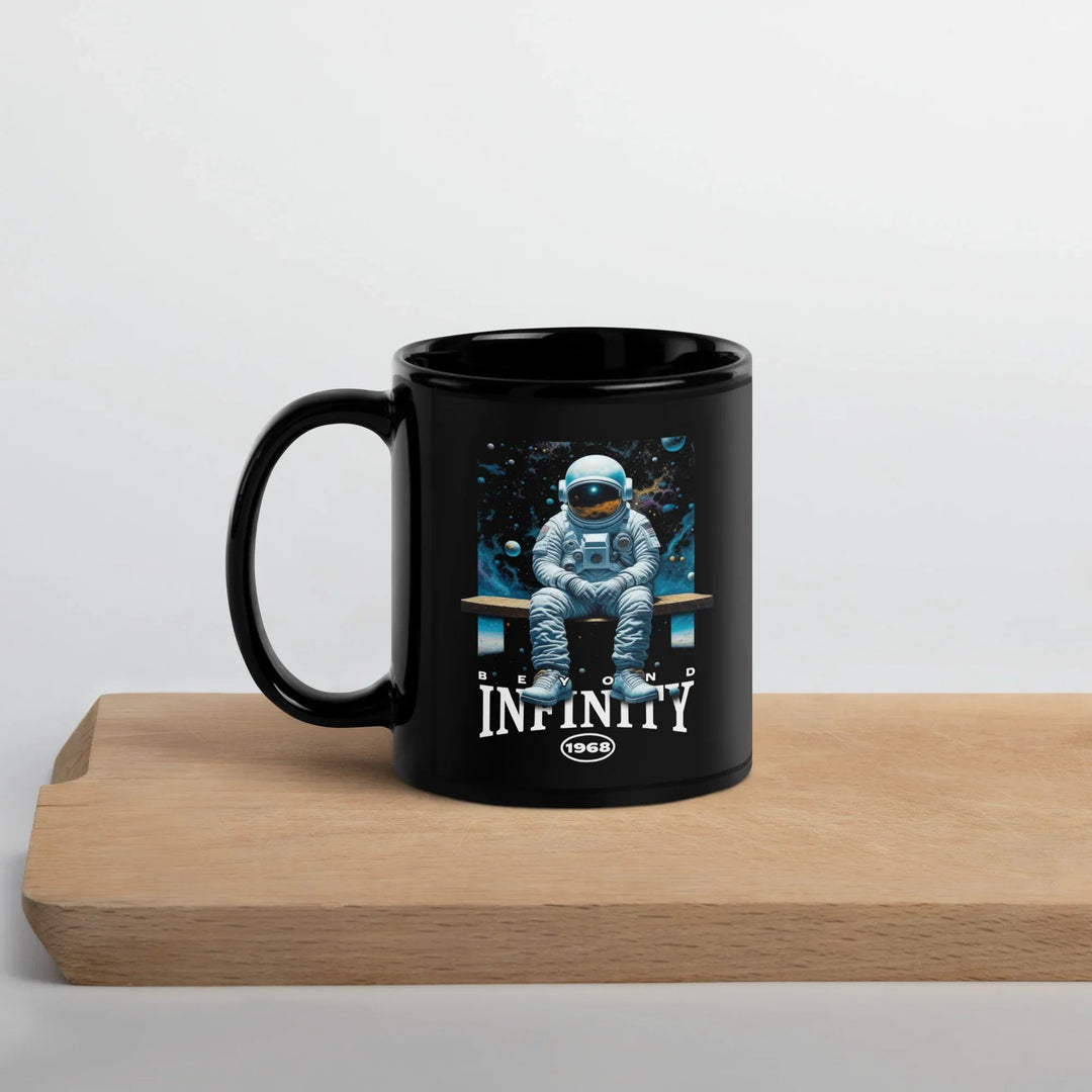Beyond Infinity Astronaut Black Glossy Mug | What Then? Studio Mug - What Then Studio