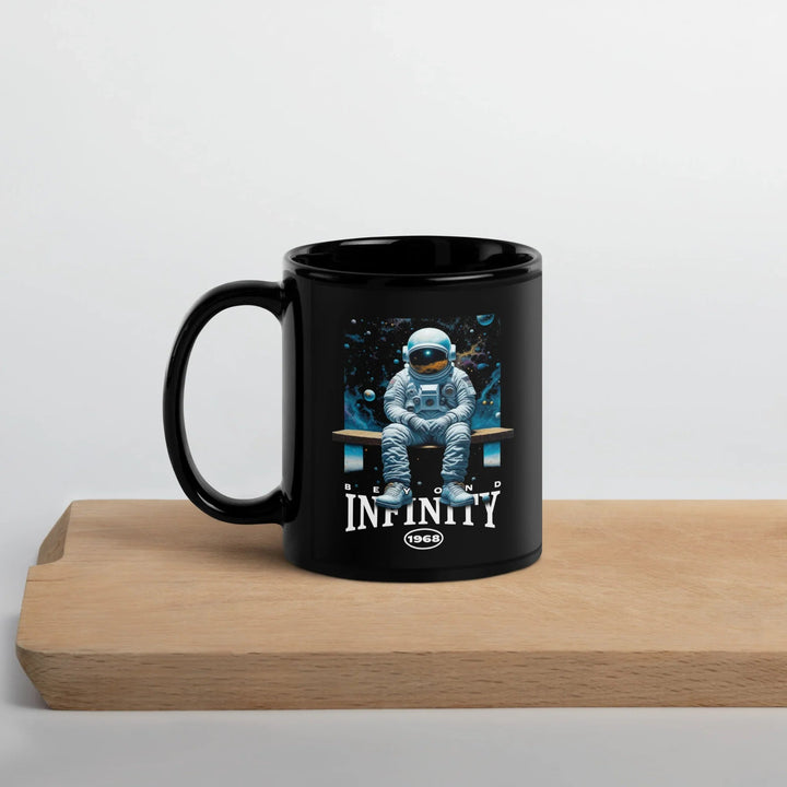Beyond Infinity Astronaut Black Glossy Mug | What Then? Studio Mug - What Then Studio
