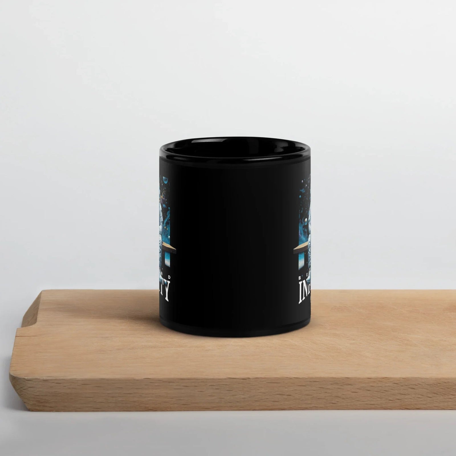Beyond Infinity Astronaut Black Glossy Mug | What Then? Studio Mug - What Then Studio