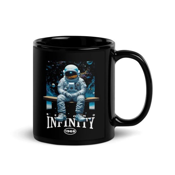Beyond Infinity Astronaut Black Glossy Mug | What Then? Studio Mug - What Then Studio