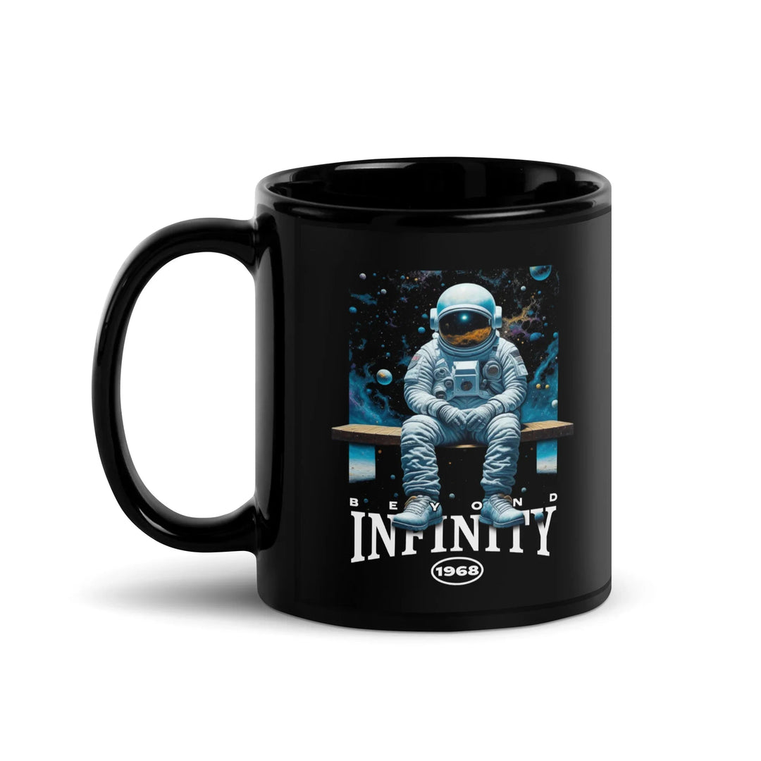 Beyond Infinity Astronaut Black Glossy Mug | What Then? Studio Mug - What Then Studio