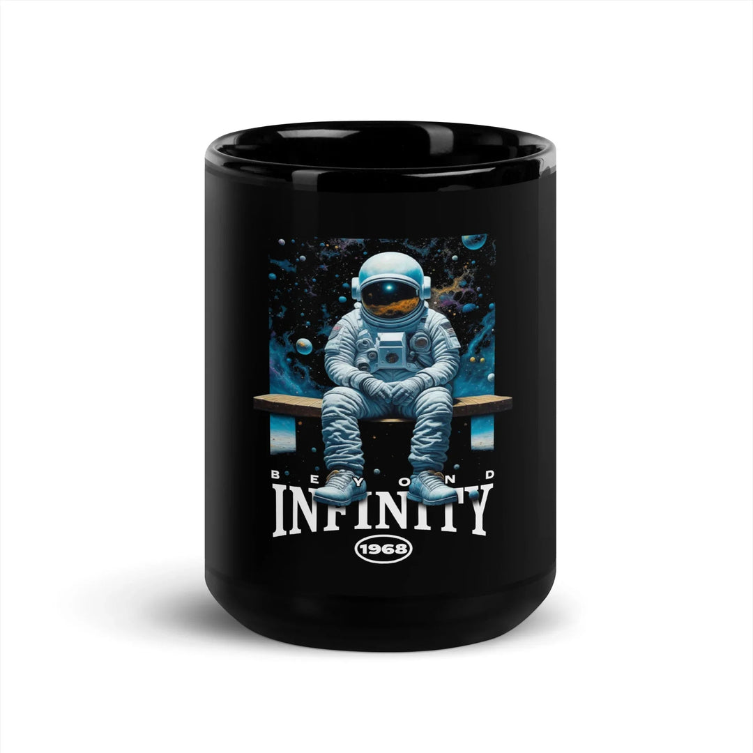 Beyond Infinity Astronaut Black Glossy Mug | What Then? Studio Mug - What Then Studio
