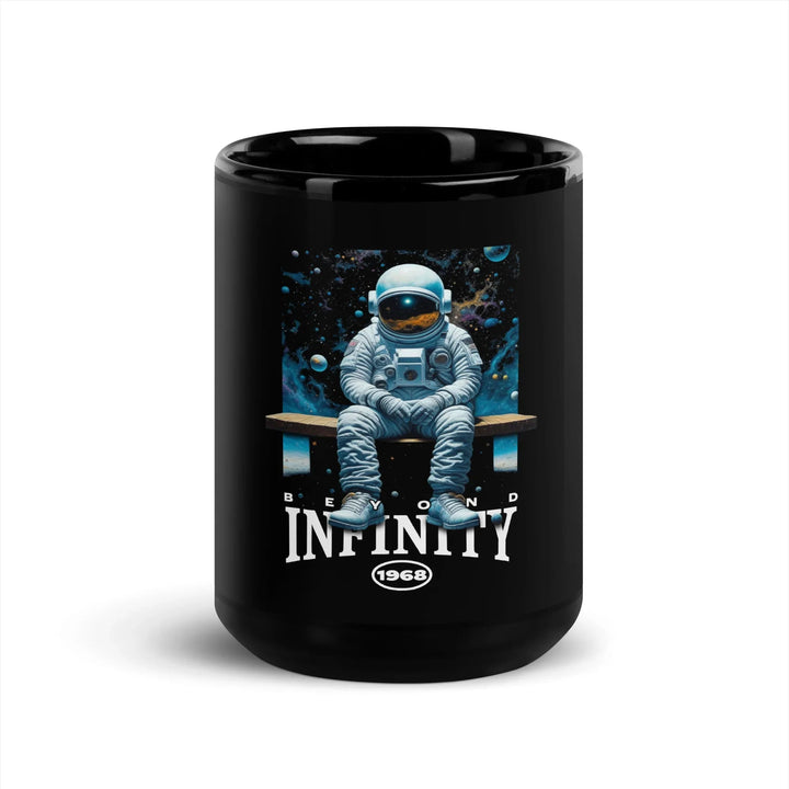 Beyond Infinity Astronaut Black Glossy Mug | What Then? Studio Mug - What Then Studio