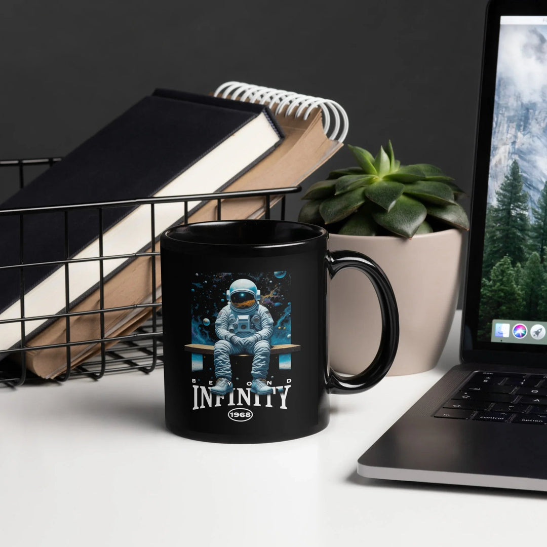 Beyond Infinity Astronaut Black Glossy Mug | What Then? Studio Mug - What Then Studio