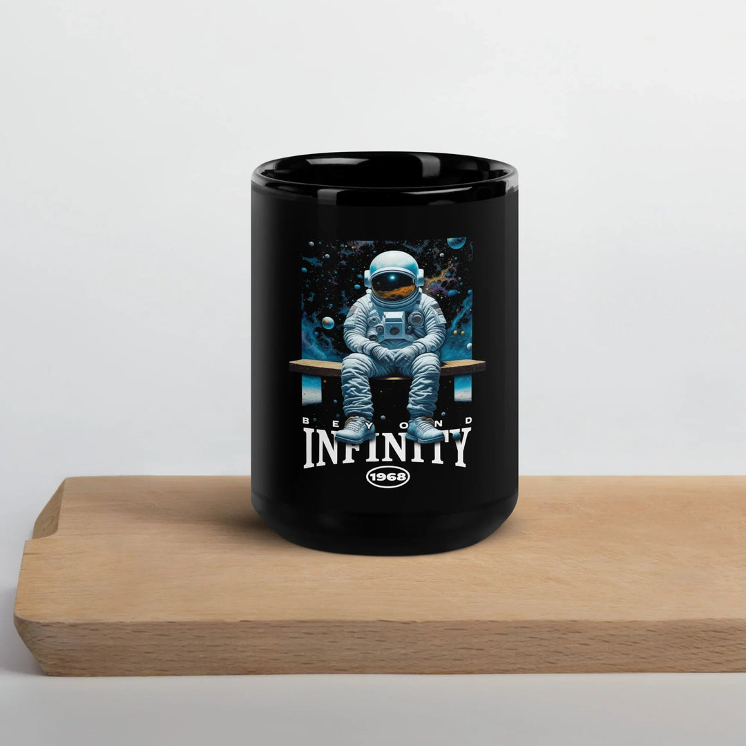 Beyond Infinity Astronaut Black Glossy Mug | What Then? Studio Mug - What Then Studio
