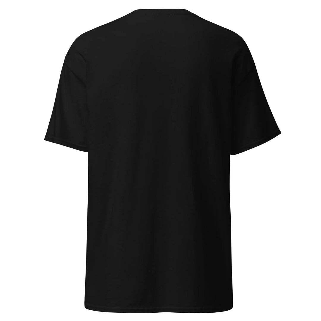 Unisex classic black tee shirt back view, What Then Studio apparel