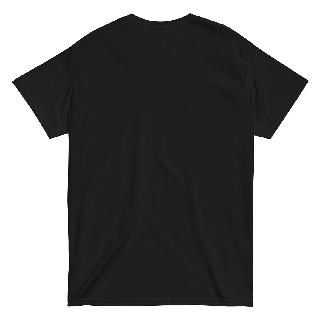 Back view of black unisex classic tee, plain design, What Then Studio apparel