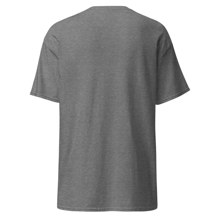 Unisex graphite heather classic tee shirt, back view, What Then Studio merch