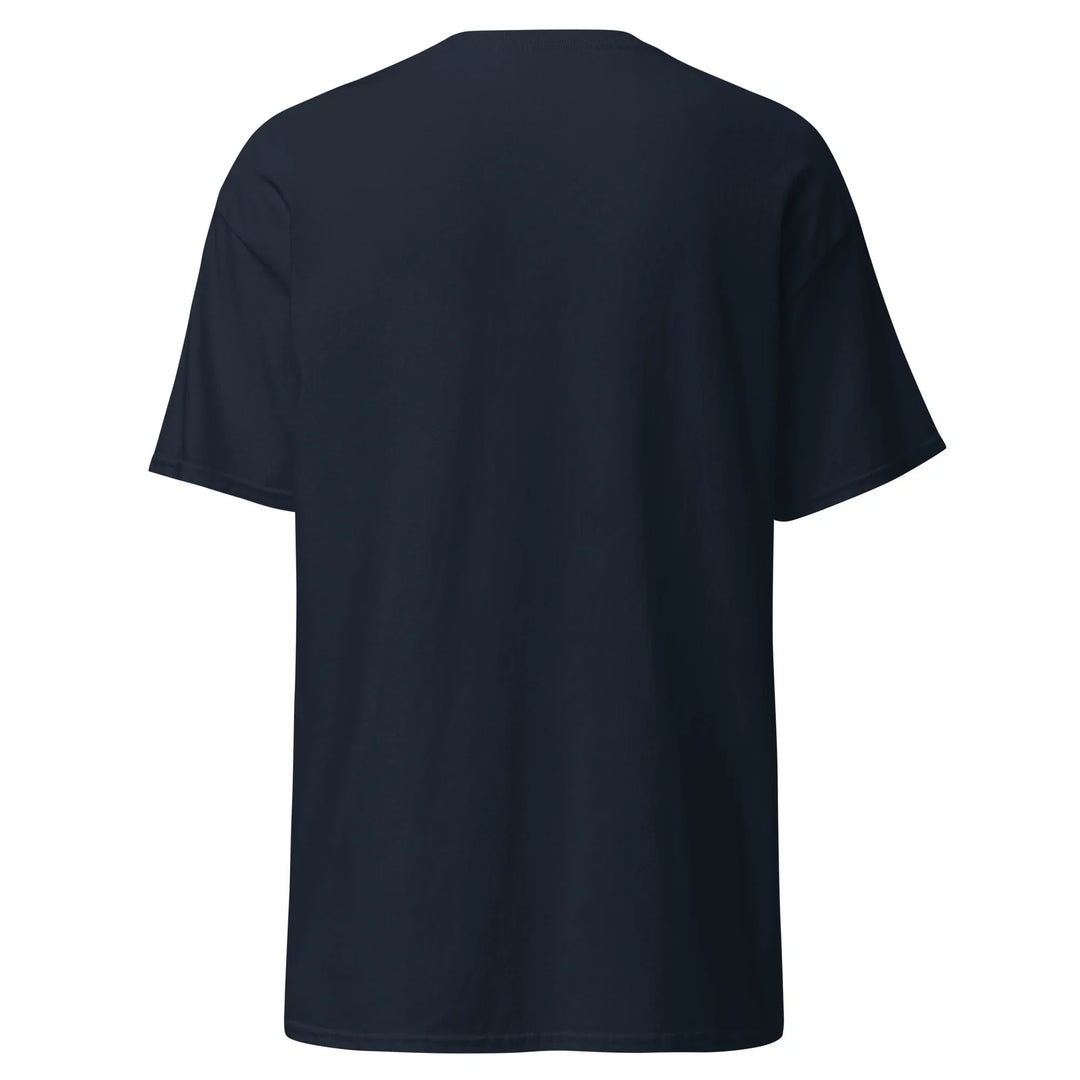 Unisex classic navy t-shirt back, What Then Studio apparel, plain design on white background