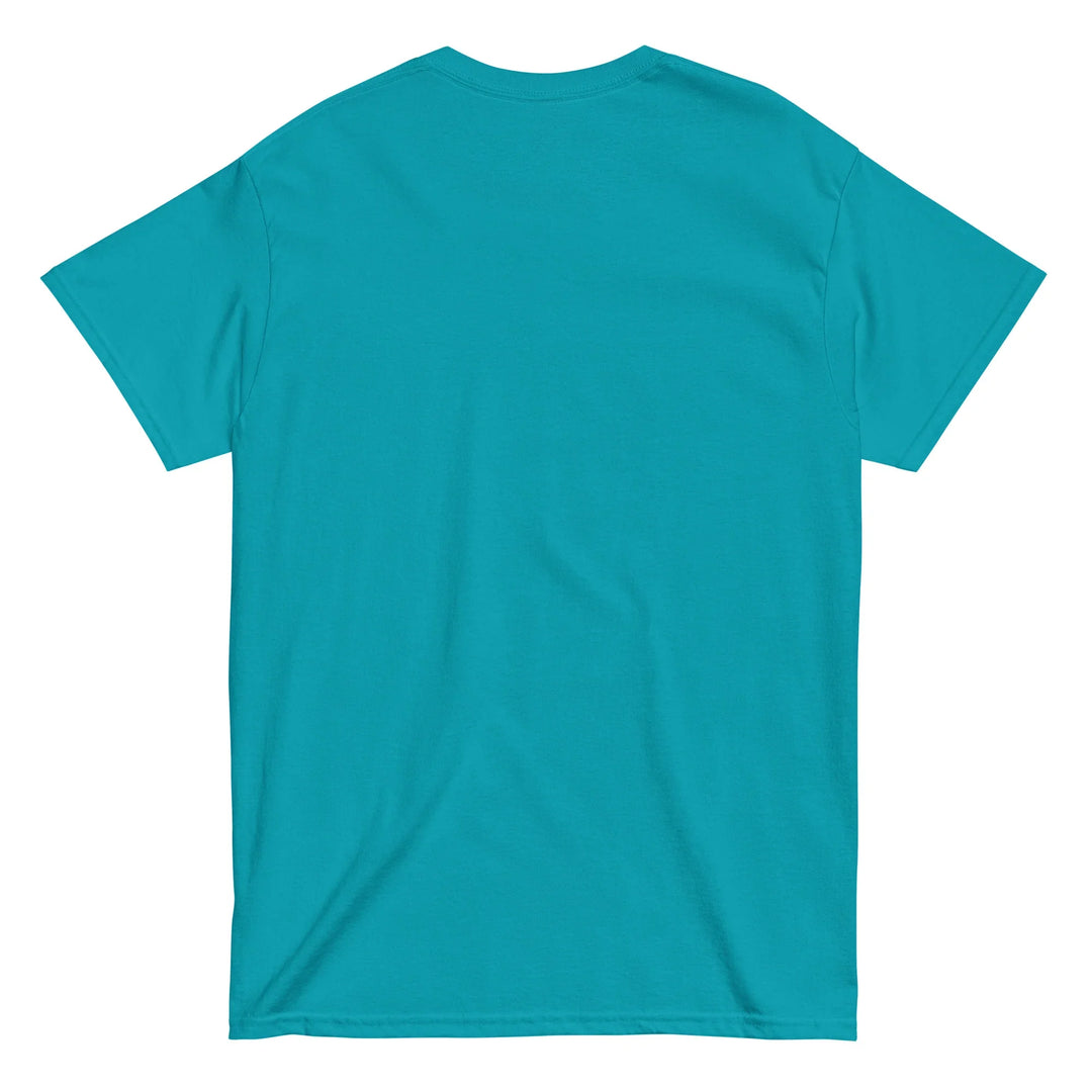 Unisex classic tropical blue t-shirt, plain back, What Then Studio apparel