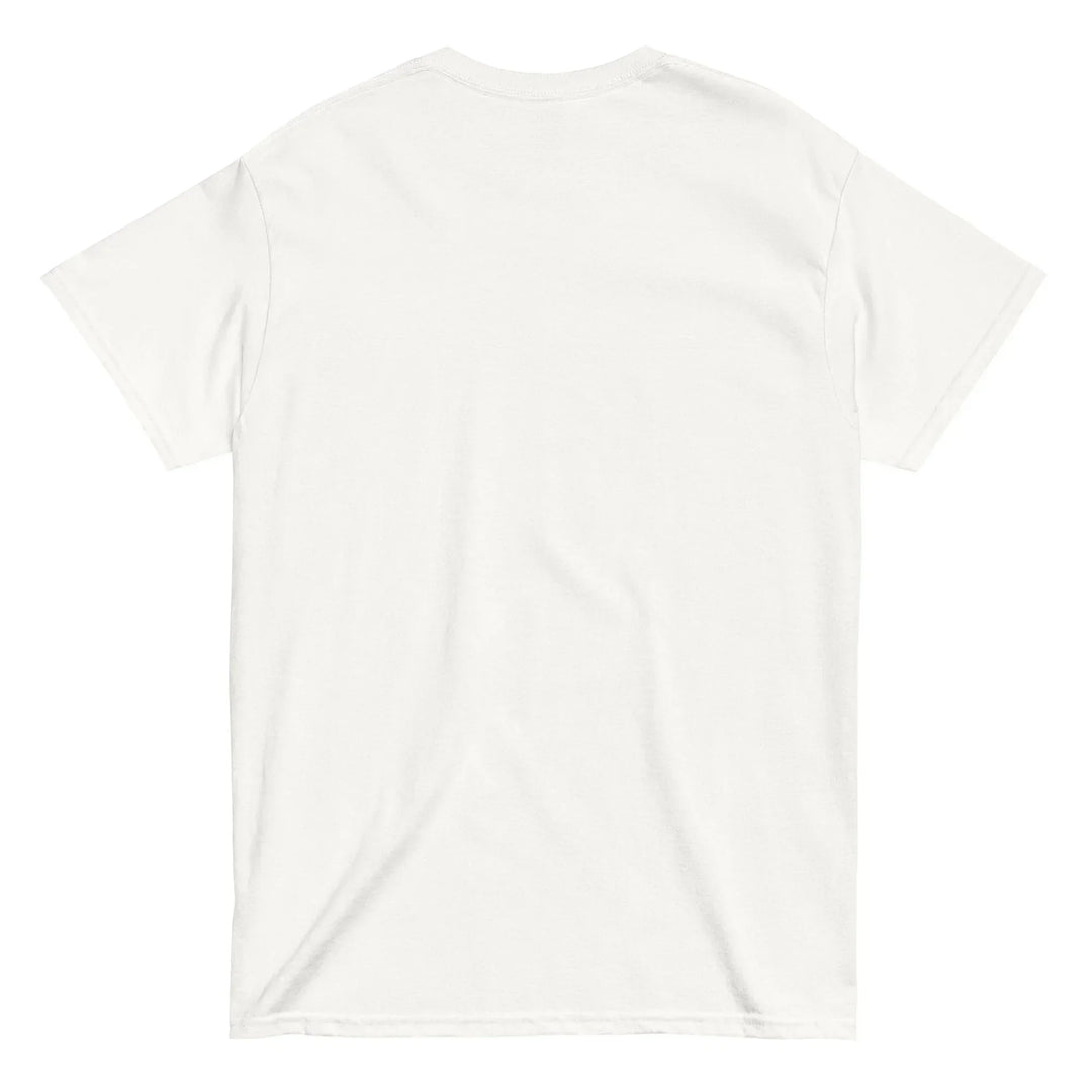 Unisex classic white t-shirt back view, What Then Studio apparel product photo