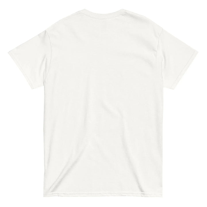 Unisex classic white t-shirt back view, What Then Studio apparel product photo