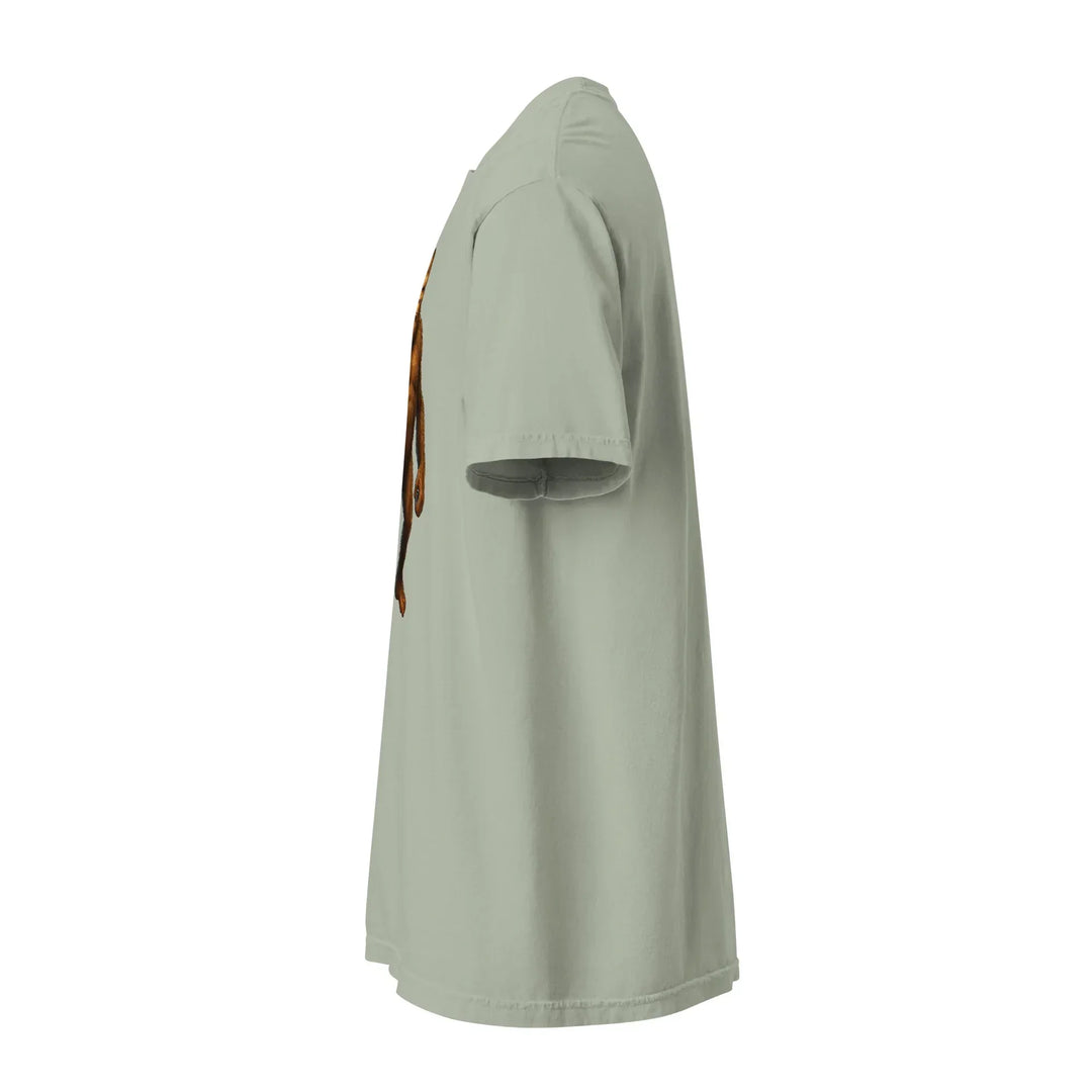 Unisex bay green heavyweight T-shirt side view, What Then Studio apparel