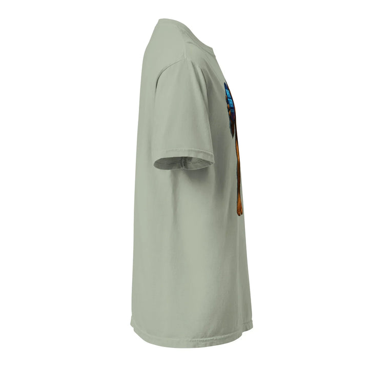 Unisex garment-dyed heavyweight T-shirt in bay color, side view, What Then Studio