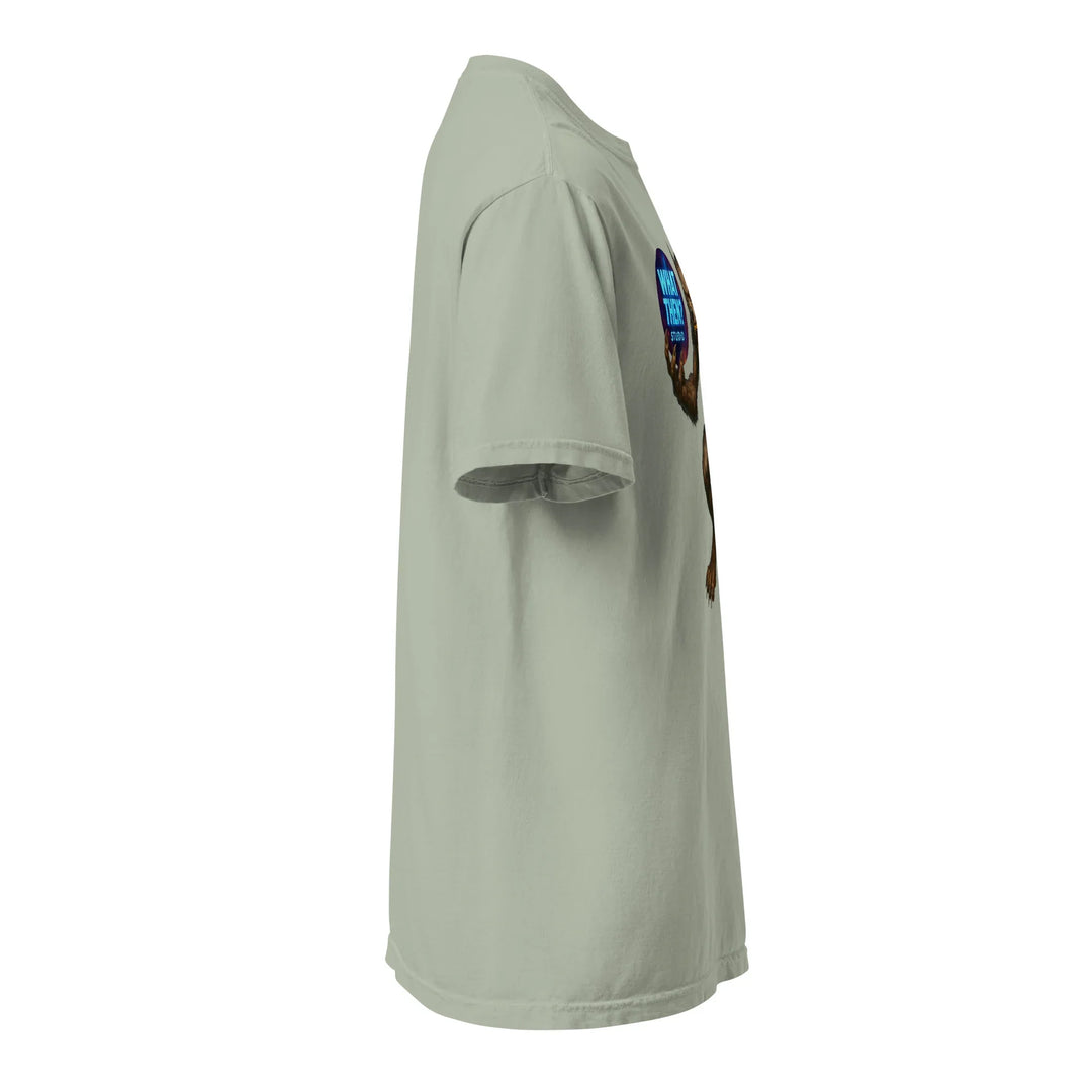 Unisex garment-dyed heavyweight t-shirt in bay color with What Then Studio graphic on chest