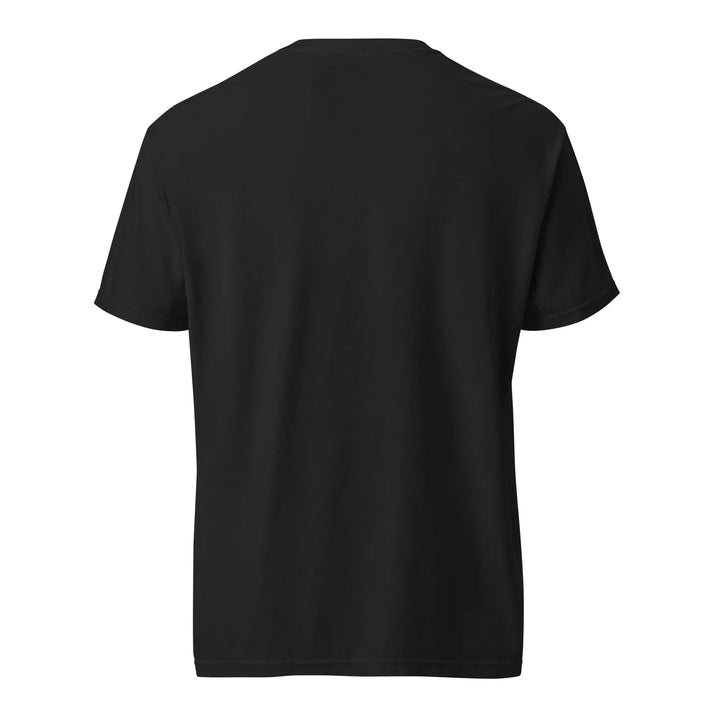 Back view of black unisex heavyweight t-shirt, What Then Studio apparel