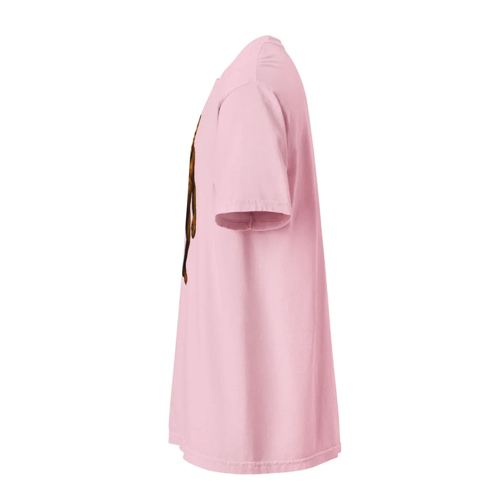 Unisex blossom pink garment-dyed heavyweight T-shirt side view, What Then Studio