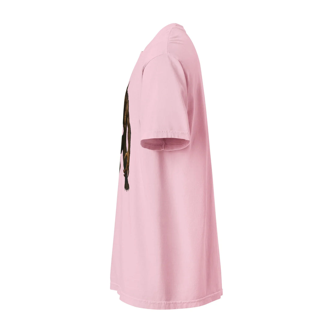 Unisex blossom pink heavyweight t-shirt side view, What Then Studio apparel