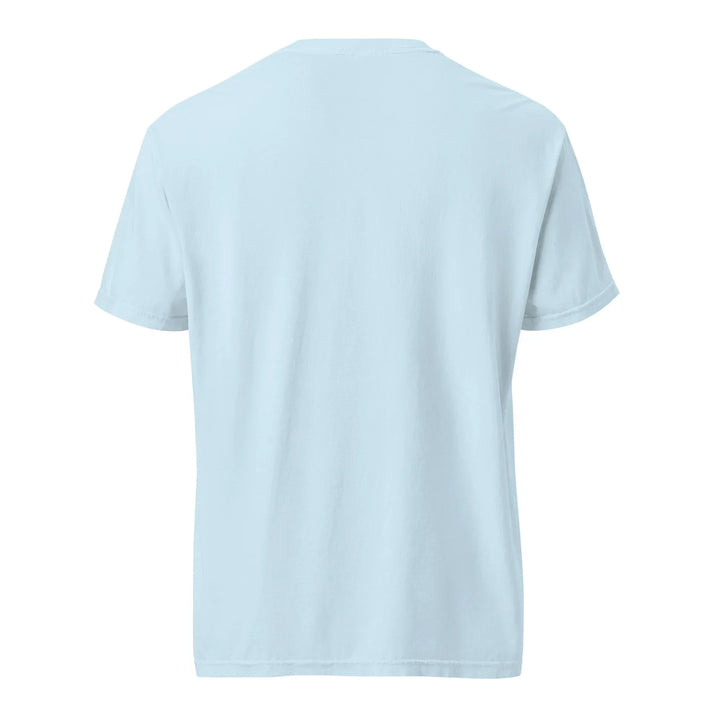Unisex chambray blue heavyweight T-shirt, back view, What Then Studio apparel