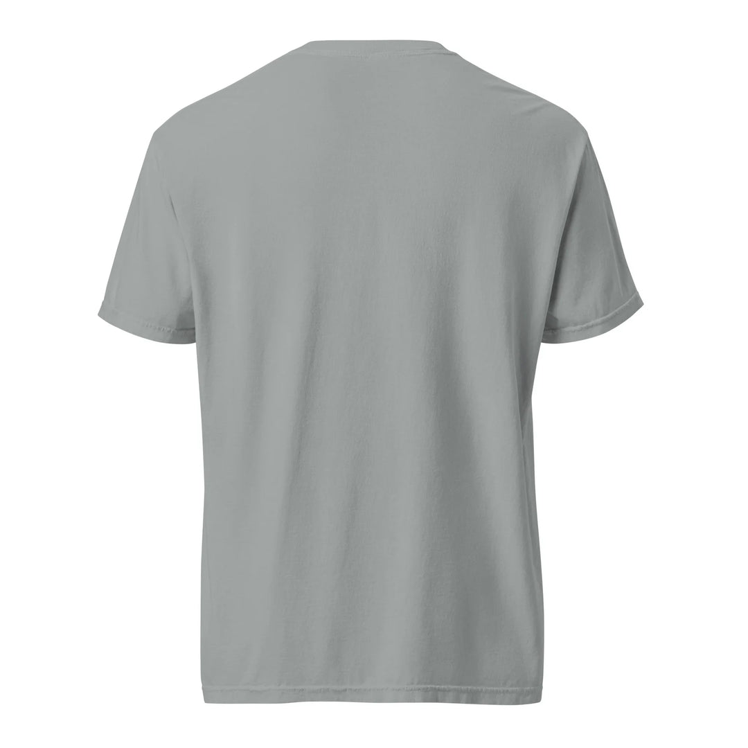 Unisex granite grey heavyweight t-shirt back view, What Then Studio apparel