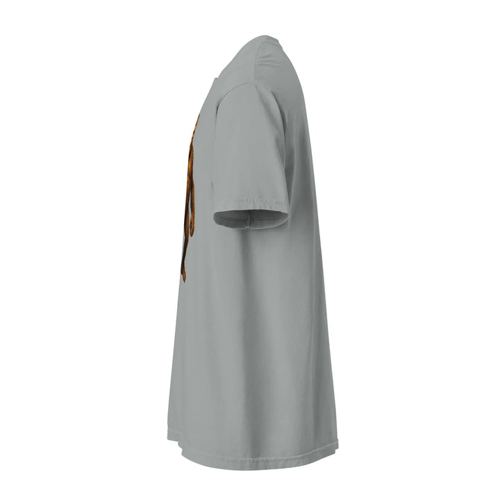 Granite unisex heavyweight t-shirt side view, minimal design, What Then Studio apparel