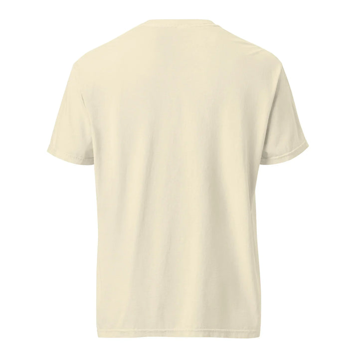 Back view of unisex ivory heavyweight t-shirt from What Then Studio against white background