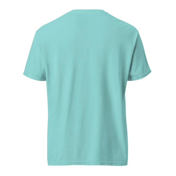 Unisex lagoon blue heavyweight t-shirt, back view, What Then Studio apparel